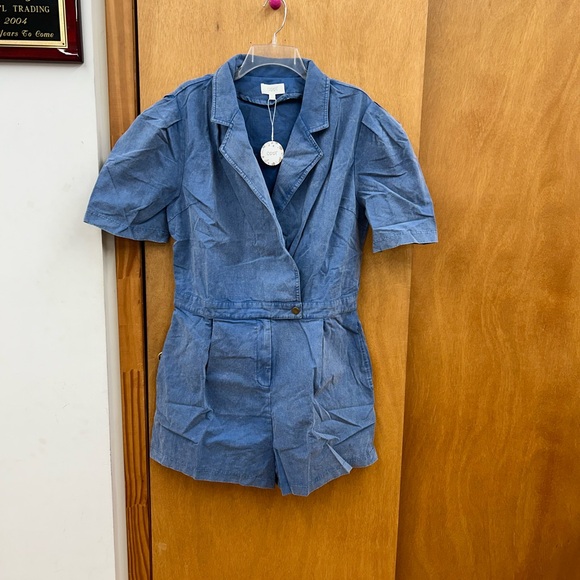 New Oddi Mineral Wash Puffed Sleeves Romper in Denim Sz 2X - Picture 5 of 11